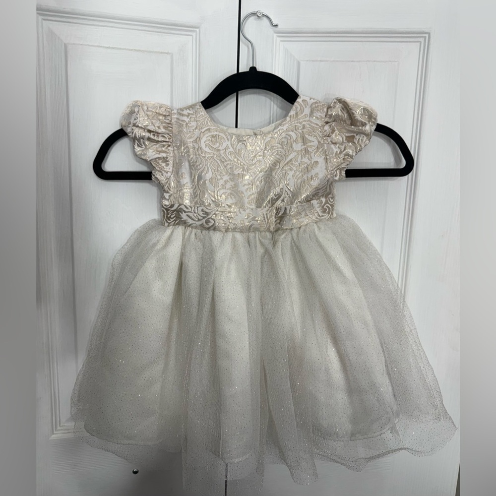 Blueberi Boulevard Cream and Gold Formal Kids Dress